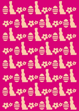 A0282 - Sandfarbene Siluetten von Ostereier, Hase und Blümchen vor Pinkem hintergrund